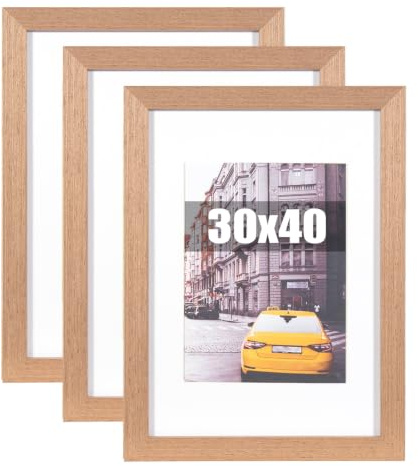 kennethan Bilderrahmen 30x40 Eichenholz Holz Fotorahmen 3er Set Holzrrahmen mit Passepartout zum aufhängen Benutzt für Wohnzimmer, Schlafzimmer, Arbeitszimmer, für Fotos, Kunstwerke und Poster