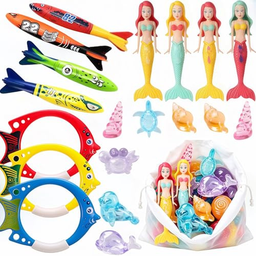 Kaimirui 19pcs Diving Pool Toys,Summer Pool Diving Swimming Toys,Fun Swim Games Sinking Set,Underwater Training Toys with Diving mermaids Torpedo, Dive Rings, for Summer Pool Party (Pool toy 2)