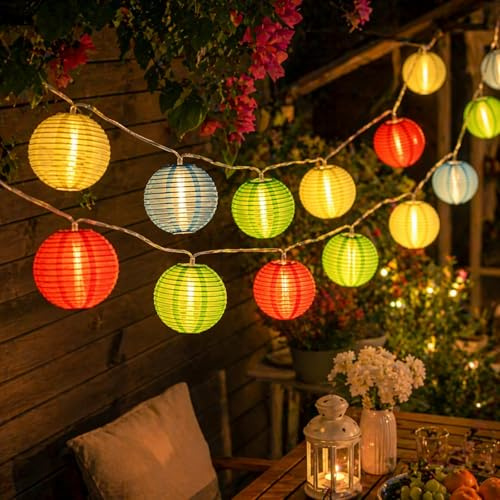 ZingBox Bunte Lampions Lichterkette, 1,5M 10LED Batterie Wetterfest Outdoor