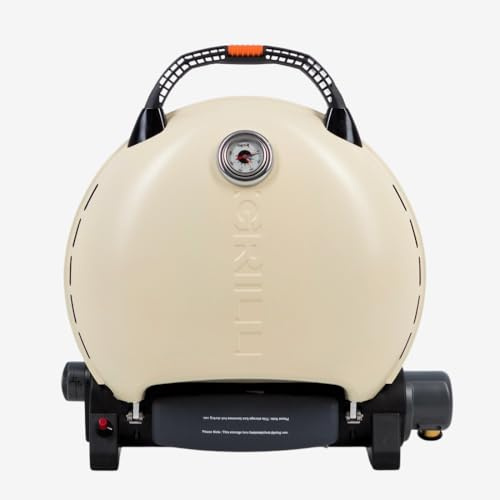 O-Grill 600 Portable Gas BBQ Grill Camping Stove with Cast Iron Grill Plate. Dual Gas Use.10,500 BTU Burner. 1450cm² Cooking Area. Compact Gas Barbecue for Garden, Travel & Camping. (Cream)
