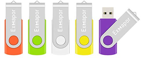 USB Flash Drive 16GB 5Pack, Exmapor USB Swivel Thumb Drives Bulk Storage Memory Stick LED Indicator (5PCS Mix Color, 16G)