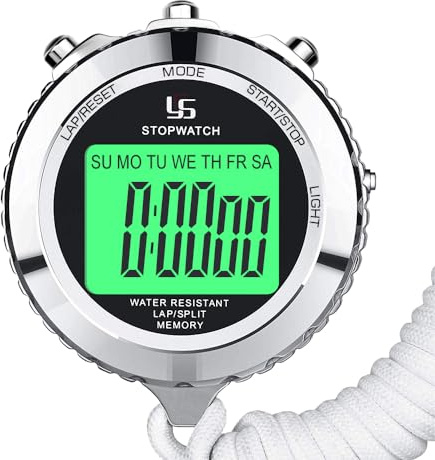 LAOPAO Stopwatch Metal Stopwatch Timer with Backlit 1/100th Second Precision 2 Lap Memory Digital Stop Watch for Coaches