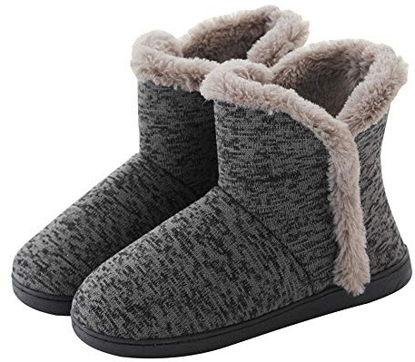 Chaussons Thermique en Cachemire Doublure Polaire Pantoufles Intérieur/Extérieur Boots Maison Bureau Chambre Bottes Hiver Chaud Mules Doux Slippers Femme Homme Cadeau Noël,43/44EU