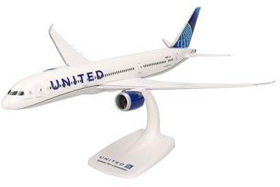 herpa Snap-fit airplane model Boeing United Airlines Boeing 787-9 Dreamliner on scale of 1:200, plastic miniature with pedastal, model building, collectors edition