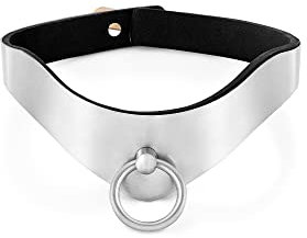 Ergonomisches Halsband Halsreif Halsfessel Bondage Sklaven Edelstahl gebürstet Erotik mit O-Ring Unisex Sklavenspielzeug Fetisch Metall Sexspielzeuge (BS-1911) (Innen Ø von 110 bis 115 mm)