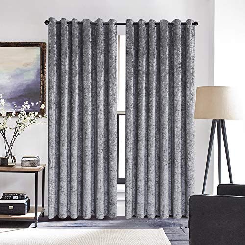 ZIMEL HOMES Crushed Velvet Readymade Curtains Fully Lined With Eyelet Header Ring Top Silver Charcoal Blush Pink Purple (Silver, 66 x 72)