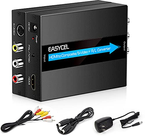 EASYCEL Convertitore HDMI a S-video e RCA Con Cavi, Adattatore AV CVBS Composito, Ingresso HDMI Uscita RCA + S-video (Alluminio)