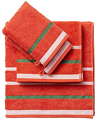 SET 4PC TOALLA DE BAÑO (1PC TOALLA 50X90 + 1PC TOALLA 70X140 CM + 2PC GUANTES DE DUCHA 15X21CM) 100% ALGODÓN 450GSM ROJO RAINBOW