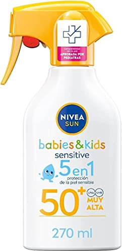 NIVEA SUN Babies & Kids Sensitive - Spray FP50+ - Protector Solar Infantil - Protección UVA/UVB - Resistente al Agua - Crema para Bebés y Niños - Piel sensible Desde 6 meses - 270ml Embalaje Variable