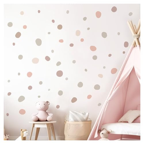 DEKO KINDERZIMMER Wandsticker Tupfen Set 92 Stück Wandtattoo für Babyzimmer Kreise rosa beige grau Dots für Kinderzimmer Klebepunkte Wandaufkleber DK1014