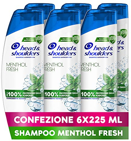 Head & Shoulders Menthol Fresh Anti-Schuppen Shampoo für fettiges Haar, bis Schuppen für Haut, klinisch bewiesen, 225 ml x6