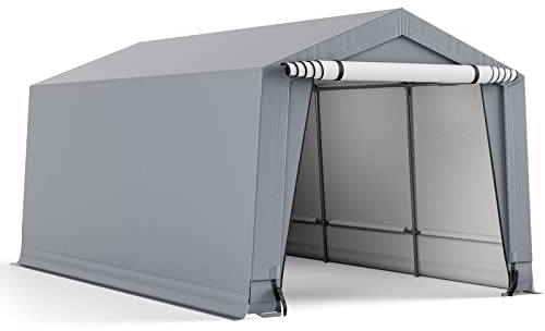 GOPLUS 3x4,9M Outdoor Carport Vordach, tragbare Auto Unterstand Garage Zelt mit abnehmbare Tür, stabile dreieckige Balken, Stahlrahmen, wetterfestes Gewebe Lagerung Schuppen für SUV Boot Fracht