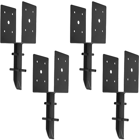 Nrspp 4x4 Concrete Post Anchor 4 Pcs(Inner Dia 3.6x3.6) U Shape Fence Post Holder Ground Spike Metal Black Powder Coated Post Base
