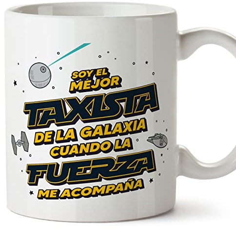 MUGFFINS Tazas para TAXISTA hombre - En Español - Mejor de la Galaxia Cuando Fuerza me Acompaña - 11 oz / 330 ml - Regalo original y divertido