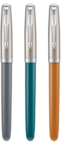 3 Jinhao 86 Fountain Pen Set (Malachite Blue, Khaki and Gray Resin) Extra Fine Nib with Refillable Ink Converter