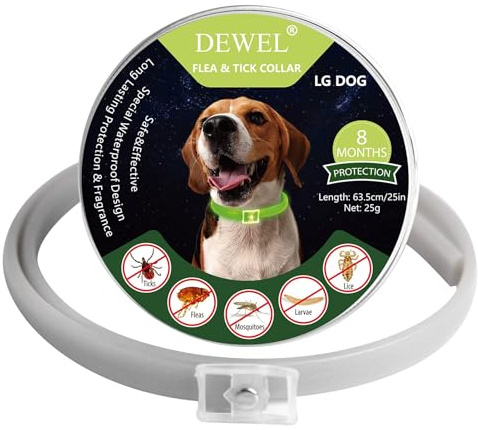 DEWEL Collar Antiparasitario Luminoso en Noche sin Electricidad, Collar contra Pulgas, Garrapatas, Piojos y Mosquitos, Tamaño 63,5cm para Perros Grandes, Medianos y Pequeños