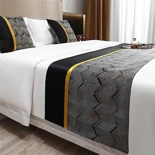Morbuy Runner Letto Matrimoniale,Corridore Letto, Stile Cinese Morbido Confortevole Sciarpa,Modern Scarf Runner Decorazione per Alberghi Hotel (210x 50cm per 150cm Letto,Nero)