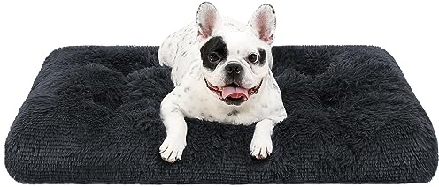 KSIIA Panier pour Chien Petite Taille, 60x45cm, Coussin Chien Lavable, Tissu Peluche Doux, Base antidérapante, Tapis Matelas Lit Anti-Stress, Gris Foncé