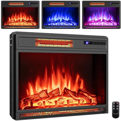GiantexUK Recessed Electric Fireplace, Insert Electric Fire Heater with Flame Colors, Brightness, Thermostat, Timer, Remote & Overheat Protection (900W/1800W, 25”/64cm) | Insert Electric Fire Heater with Flame Colors, Brightness, Thermostat, Timer, Remote & Overheat Protection