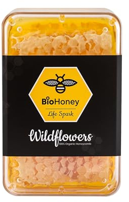 Organic Honeycomb BioHoney 200g Greate Taste Awards 100% Pure Raw Gourmet Honeycomb,No Preservatives, No Additives, Fresh From The Hive SGS Certified GB-ORG-04 BioHoney.uk (200g, Wildflowers)