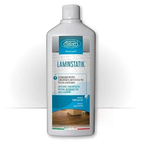 FABER LAMINSTATIK 1 LT Detergente neutro con proprietà antistatiche, senza risciacquo, per la pulizia quotidiana del parquet e dei pavimenti in legno.