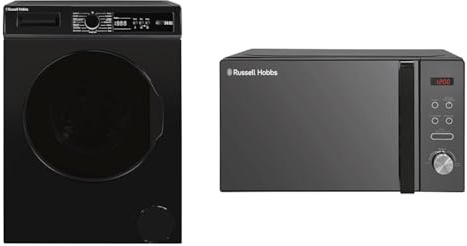 Russell Hobbs Freestanding Washing Machine, 8kg Capacity, 1400 rpm, 15 Programmes, Eco Technology & RHM2076B 20 Litre 741 W Black Digital Solo Microwave with 5 Power Levels