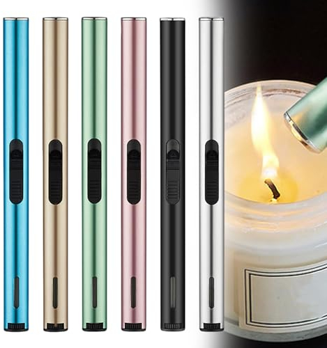 6 x Stabfeuerzeug Gas Nachfüllbar - Feuerzeug Lang Stab 20cm 6 Farbe Kerzenfeuerzeug Sturmfeuerzeug für Kerzen Kochen Camping Grill Kamin (Ohne Gas)