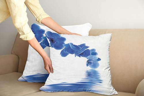 ABAKUHAUS Blau Kissenbezug 2er-Pack, Blumen Motiv Veilchen Blume reflektiert Über einen Fluss lebhafte Natur, Kissenhülle mit Reißverschluss Beidseitiger Druck, 50 x 50 cm, Violett Blau Weiß