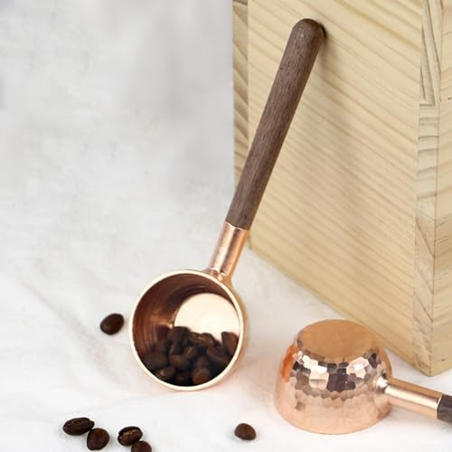 Cuillère doseuse de 10 ml, cuillère à café pour café moulu, cuillère à grains de café en acier inoxydable avec poignée en bois de noyer, rouge cuivre