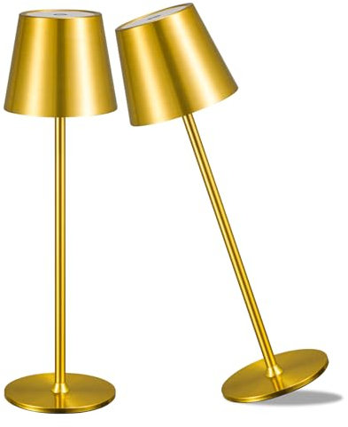 Zoeger 2 Pack Cordless Table Lamp,Portable LED Desk Lamp, 6000mAh Battery Operated, 3 Color Stepless Dimming Up, for Restaurant/Bedroom/Bars/Outdoor Party/Camping/Coffee Shop Night Light(Gold)