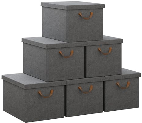 WOLTU Faltbare Aufbewahrungsboxen 6 Stück, mit Deckel, Grau, 48x36x30cm | aus Polyesterstoff, für Schlafzimmer, Arbeitszimmer, Wohnzimmer, Organizer Box mit Griffen, faltbar,