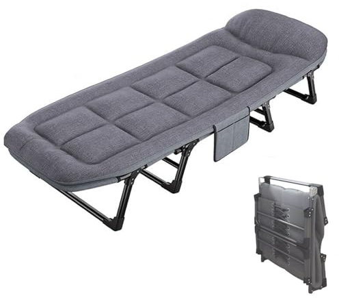Feldbett Klappbar, Campingbett Faltbar Mit Matratze & Seitentasche, 6-Fach Verstellbar, Gästebett Für Outdoor Reisen Garten Balkon Büro,120KG Tragfähigkeit(190 * 66 * 30cm)