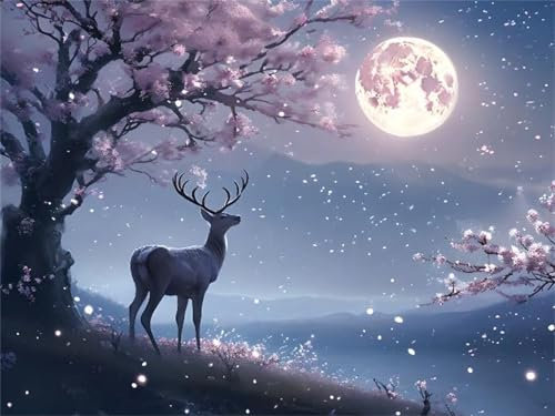 Mond-Hirsch Malen Nach Zahlen, DIY Set Erwachsene Malen Nach Zahlen Schipper, auf Leinwand Acrylmalerei Nach Zahlen mit 3 Pinsel und Acrylfarben Basteln Mädchen Geschenk 80x110cm (Rahmenlos) I-11879