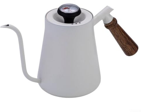 Hervidor eléctrico de cuello de cisne con temperatura, de acero inoxidable, hervidor de café, hervidor de agua caliente, tetera para té, moca espresso (650 ml, blanco)