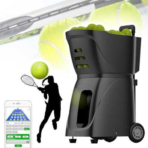 YLANMEI App-gesteuerter Tennis-Launcher: Erweiterte Batterieleistung, vielseitige Geschwindigkeitseinstellungen, hohe Kapazität für umfassende Verbesserung der Fähigkeiten,Black