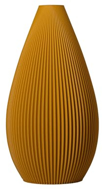 SLIMPRINT Vase Venus, Ockergelb, D16,1 x H30 cm, Ovale Vase mit Tropfenform und Gestreifter Textur, Recycelter Biokunststoff