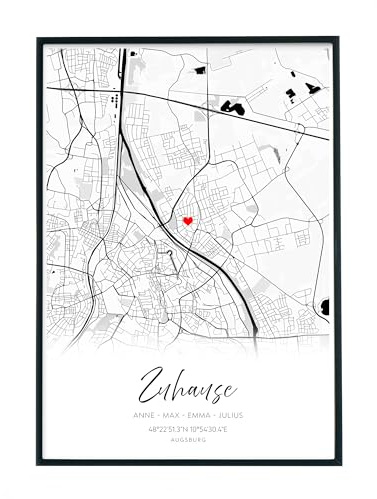 Koordinaten Poster Personalisiert - Familienposter als Geschenk zum Einzug, Umzug, Neubau, Eigenheim, Richtfest, Bauplatz für Freunde & Familie - Größen und Rahmen optional (Zuhause Stadtkarte)