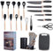 Set de Cuchillos de Cocina - 19, Contiene 11 Utensilios de Cocina de Silicona Juego de Cuchillos de Cocina de Acero Inoxidable de 5 Piezas con Tijeras, Portacuchillas y Tabla de Cortar (Negro)