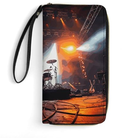 FZQVSWTX Portefeuille en cuir pour femme, grande capacité imprimé Golden Gate Bridge, porte-cartes de crédit, Scène de concert rock, 19.7x10.5cm