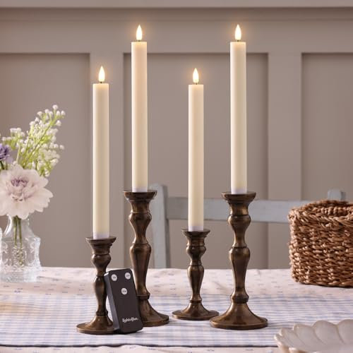 Lights4fun Set of 4 Ivory Real Wax Rechargeable USB TruGlow® Flameless LED Taper Dinner Candles with Remote Control & Timer – Candles for Christmas, Weddings, Easter, Valentine’s Day & Dinner Parties