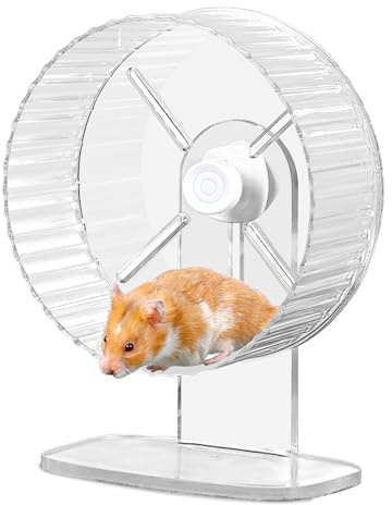 Hamsterhjul, 21 cm tyst hamsterhjul, tyst hjul, supertyst hamster övningshjul, balanscykel hamster, justerbart stativ tyst hamsterhjul för hamstrar, tyskar, möss, litet husdjur (transparent)