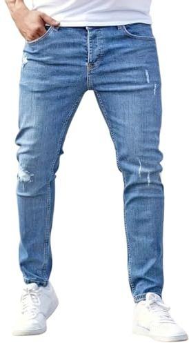shownicer Jeans Uomo Strappati Slim Fit Pantaloni in Denim Stretch Jeans da Lavoro Gamba Slim Pantalone Stretch Skinny Denim Pants Destroyed