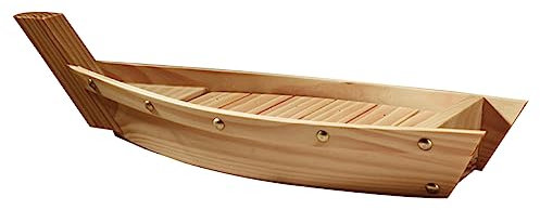DECHOUS Serving Tray Handles Boat Shaped Dish Platter Tray Wood Wooden Sushi Plate