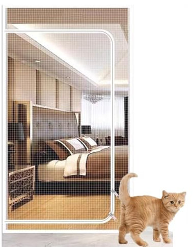 BANTASE Katzen-Fliegengittertür, Strapazierfähig, Haustiersicher, Mit Reißverschluss, 101,6 X 203,6 cm, Verhindert, DASS Hunde Und Katzen Herumlaufen, for Wohnzimmer, Schlafzimmer, Küche(150x220cm)