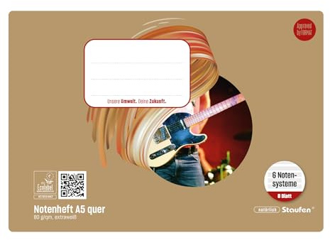 Style Musikheft - 10 Hefte à 8 Blatt, 6 Notensysteme, DIN A5, 80 g/m² | Style Schulsortiment: Hochwertiges Papier, ausgezeichnet mit dem EU Ecolabel, praktische Details, abgerundete Ecken