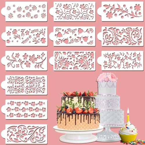 Tortenschablone, 12 Stück Torten Schablonen, Torten Schablonenaus, Kuchenschablonen, Torten Schablone, Cake Stencil, Schablone für Kuchen, Kuchenvorlagen, Kuchen Backvorlagen (B)