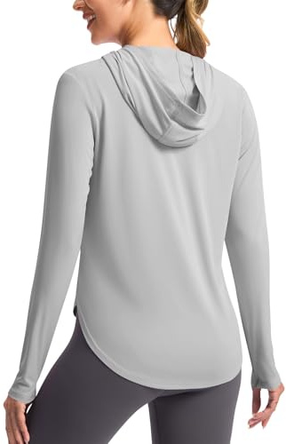 Mrat Sweat à capuche avec protection UV UPF 50+ pour femme avec trous pour les pouces - Haut léger à séchage rapide - T-shirt de sport d'été à manches longues - T-shirt de performance pour randonnée
