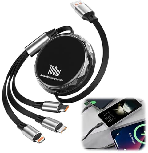 tiyiyok 3 in 1 Cavo USB C, Portatile Retrattile Caricatore Telefono, Adattatore da Viaggio, Universale Multi Punta Kit Auto, Compatibile con la Maggioranza dei Modelli di Telefoni Cellulari
