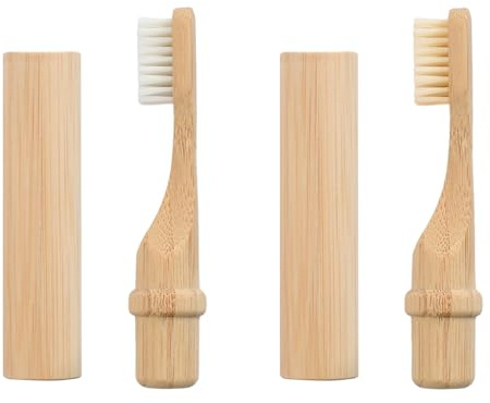 Aomhrek Cepillo de Dientes Viaje con Estuche, Mini Cepillo Dientes de Bambú, Ideal para Viaje y Cuidado Diario Bucal