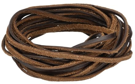 PATIKIL Cordino Cuoio in Pelle 3 mm x 5.5 Iarde per Collane Marrone Scuro | Striscia Piatto Larga 1 Treccia Cordoncino, Intrecciata Lacci Scarpe Bracciale, Cordino DIY Artigianato